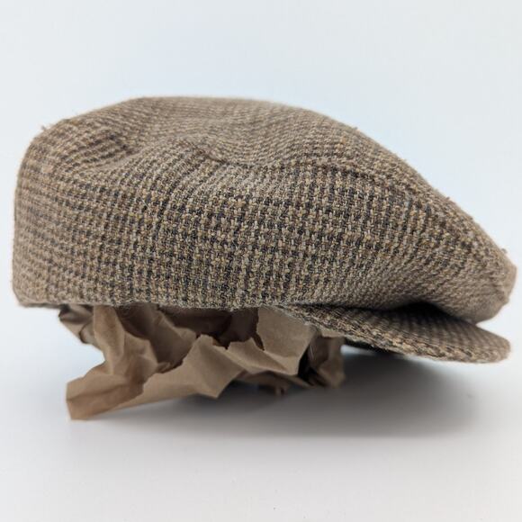 Vintage Distressed Tweed Newboy Gatsby Houndstooth Flat Clap Size Medium - Picture 3 of 7